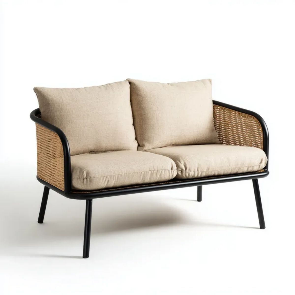 Dwuosobowa sofa ogrodowa beżowa ze stali i technorattanu 120 x 70 x 78 cm