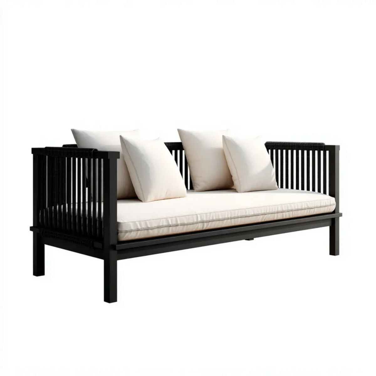 3-osobowa sofa ogrodowa z aluminium i plecionki poliestrowej, czarno-kremowa, 200 x 80 x 75 cm