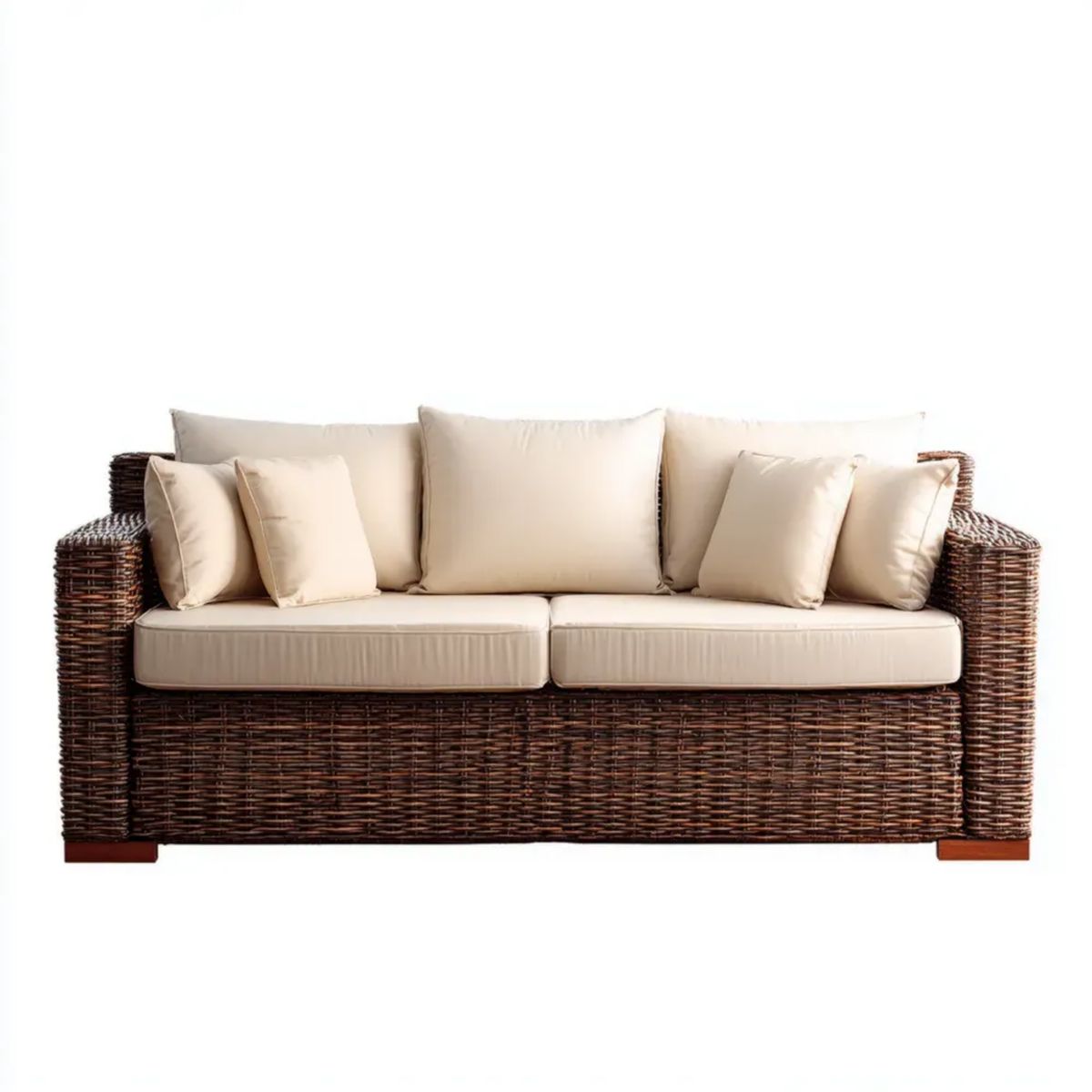 3-osobowa sofa ogrodowa z technorattanu brązowo-kremowa, 180 × 85 × 85 cm