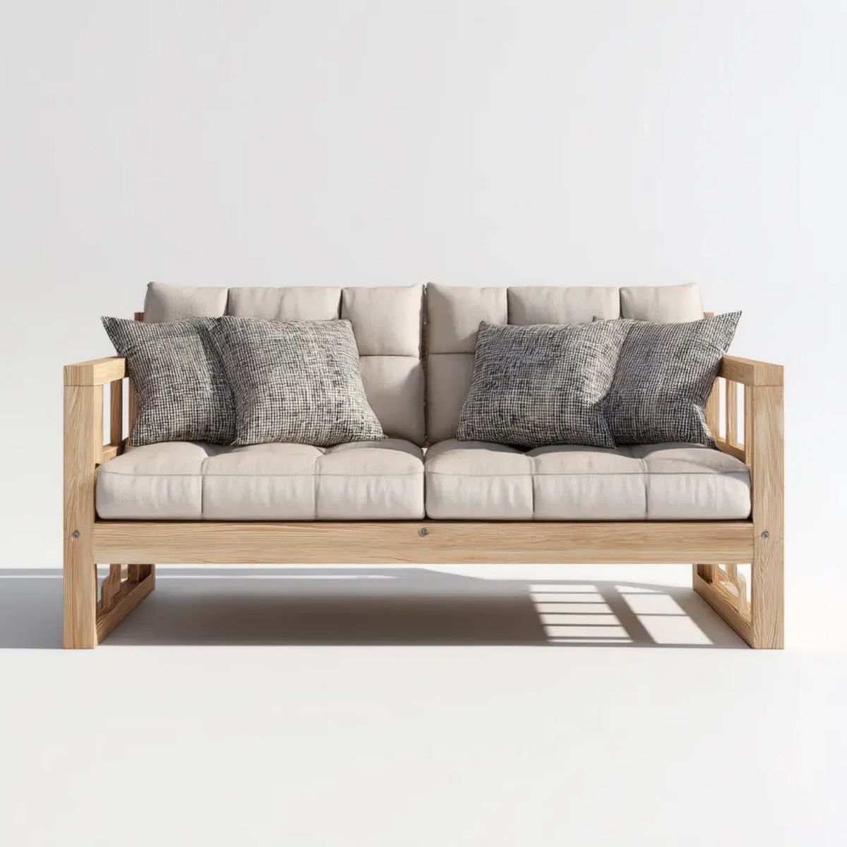 3-osobowa sofa ogrodowa z litego drewna akacjowego z poduszkami, beżowo-szara, 180 x 75 x 75 cm