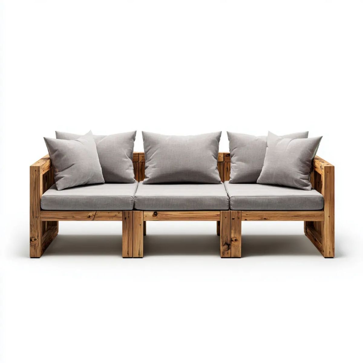 Modułowa drewniana sofa ogrodowa 3-osobowa 210 × 70 × 70 cm brązowo-szara