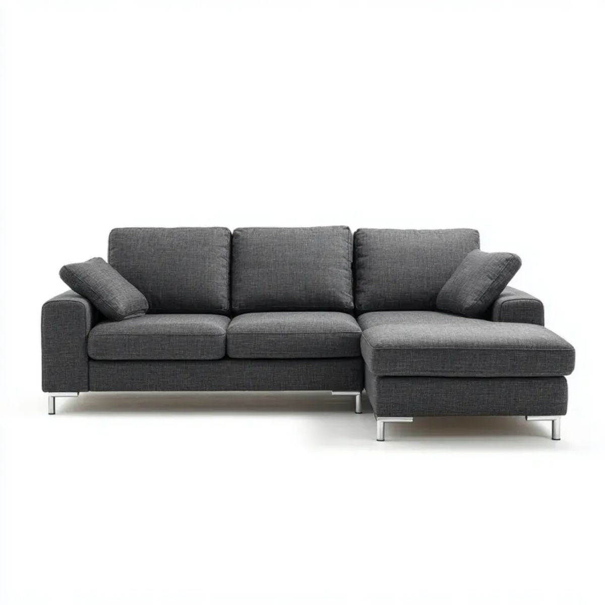 Ciemnoszara sofa narożna z szezlongiem po prawej stronie z poliestru, 250 x 160 x 85 cm