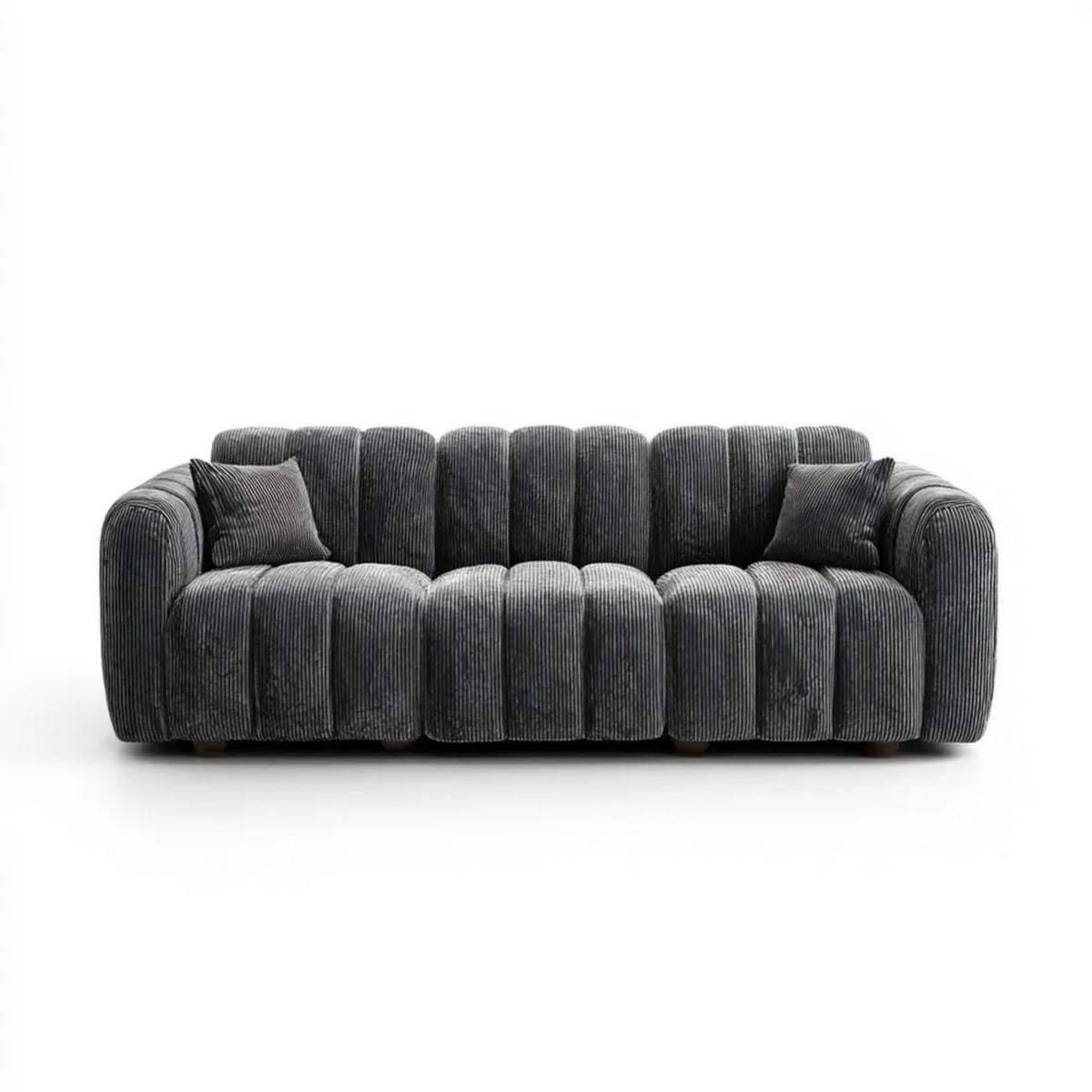 Sofa 3-osobowa szara z poliestrową tapicerką sztruksową, 220 x 92 x 75 cm