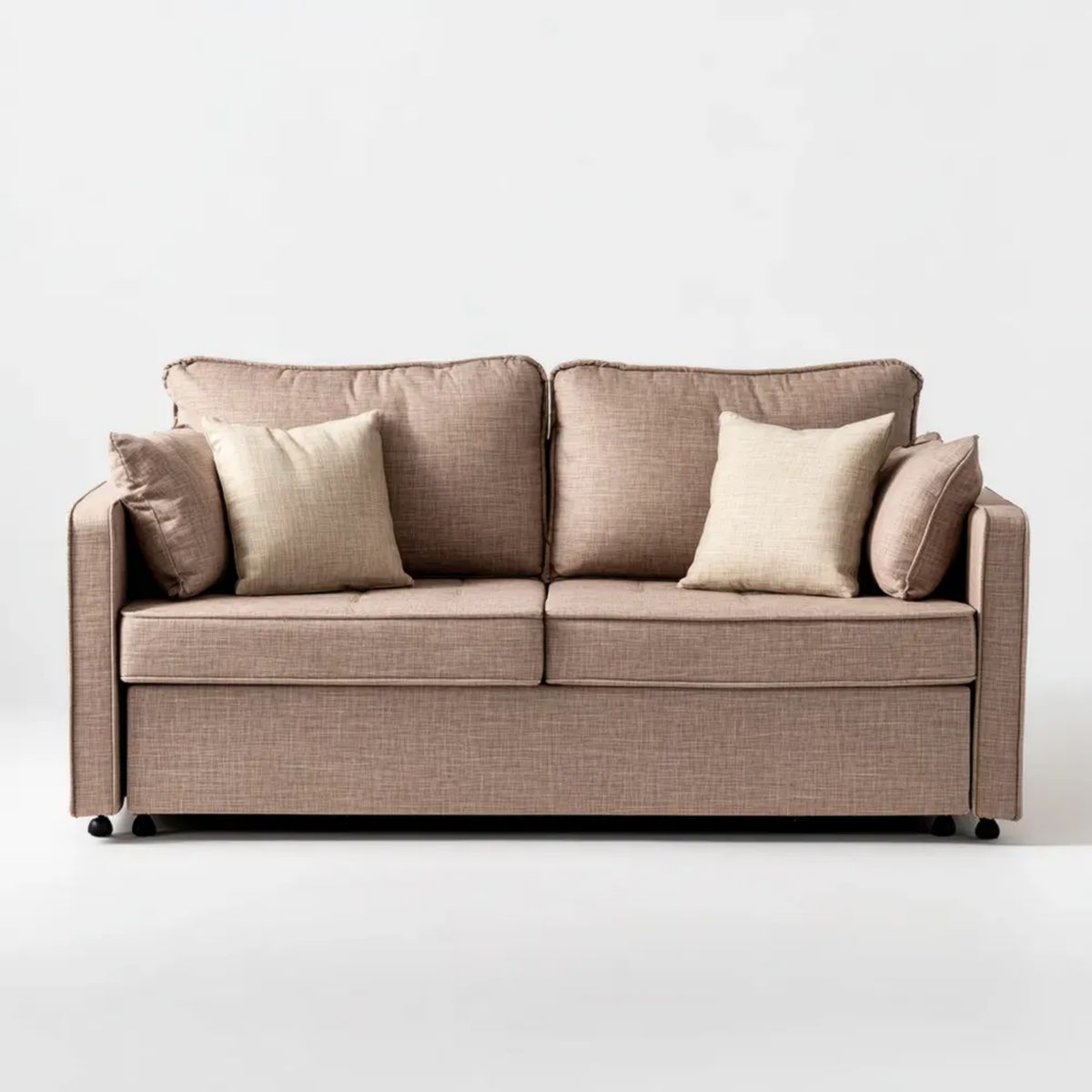 Beżowa sofa dwuosobowa z tapicerką poliestrową 160 × 85 × 85 cm