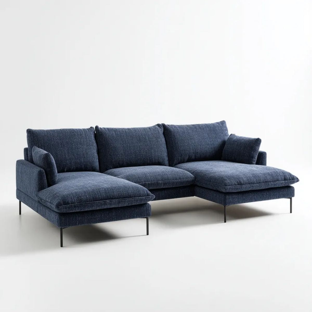 Modułowa sofa narożna w kształcie U z tkaniny poliestrowej, granatowa/czarna, 300 x 180 x 85 cm