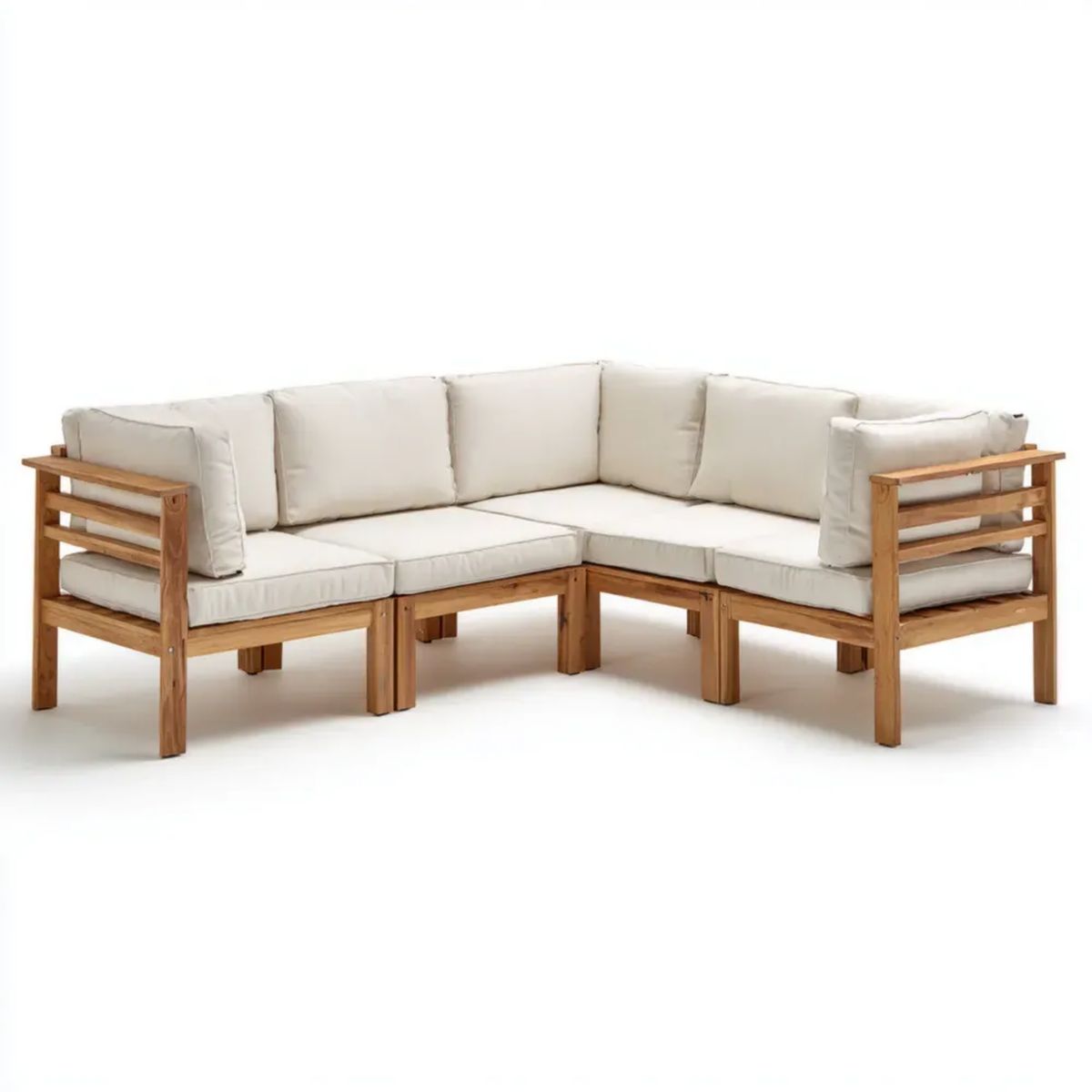 2-częściowa ogrodowa sofa narożna z drewna w kształcie L, beżowo-brązowa, 160 x 160 x 70 cm