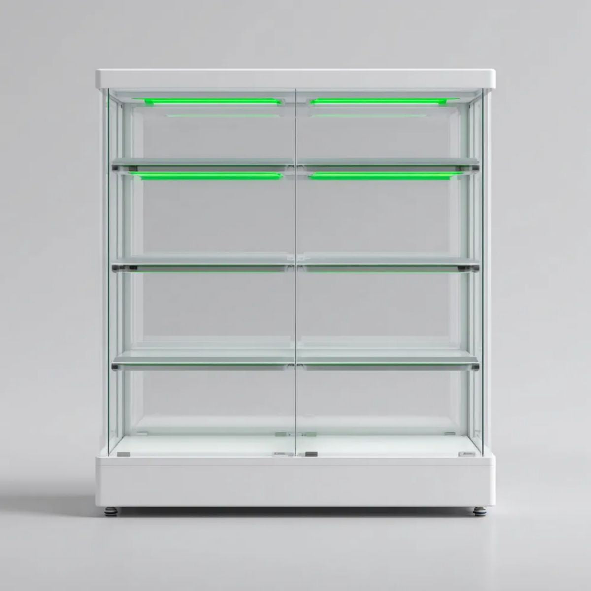 Szklana witryna ekspozycyjna z oświetleniem LED, aluminiowa, biała, 120 × 60 × 190 cm