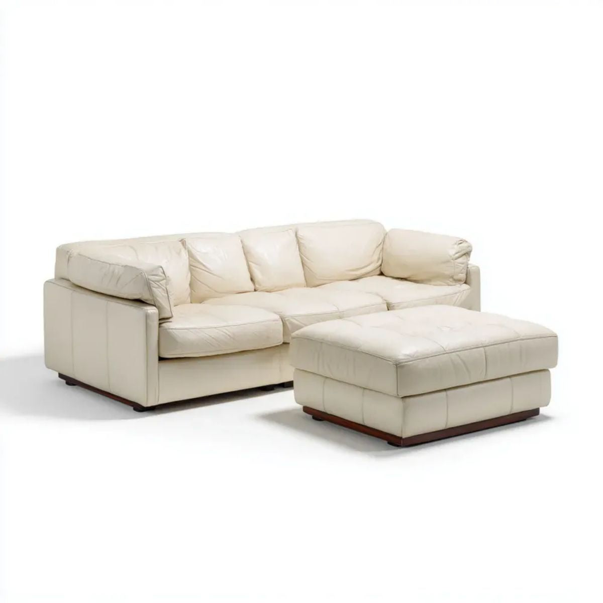 Kremowa dwuosobowa sofa tapicerowana skórą syntetyczną PU z podnóżkiem, 210 x 95 x 88 cm