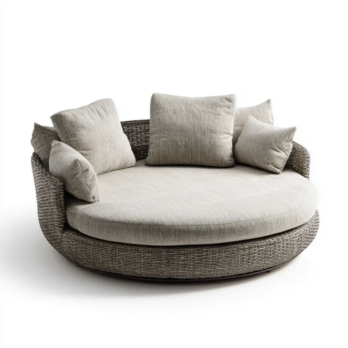 Okrągła sofa ogrodowa z technorattanu brązowo-beżowa Ø 180 × 85 cm