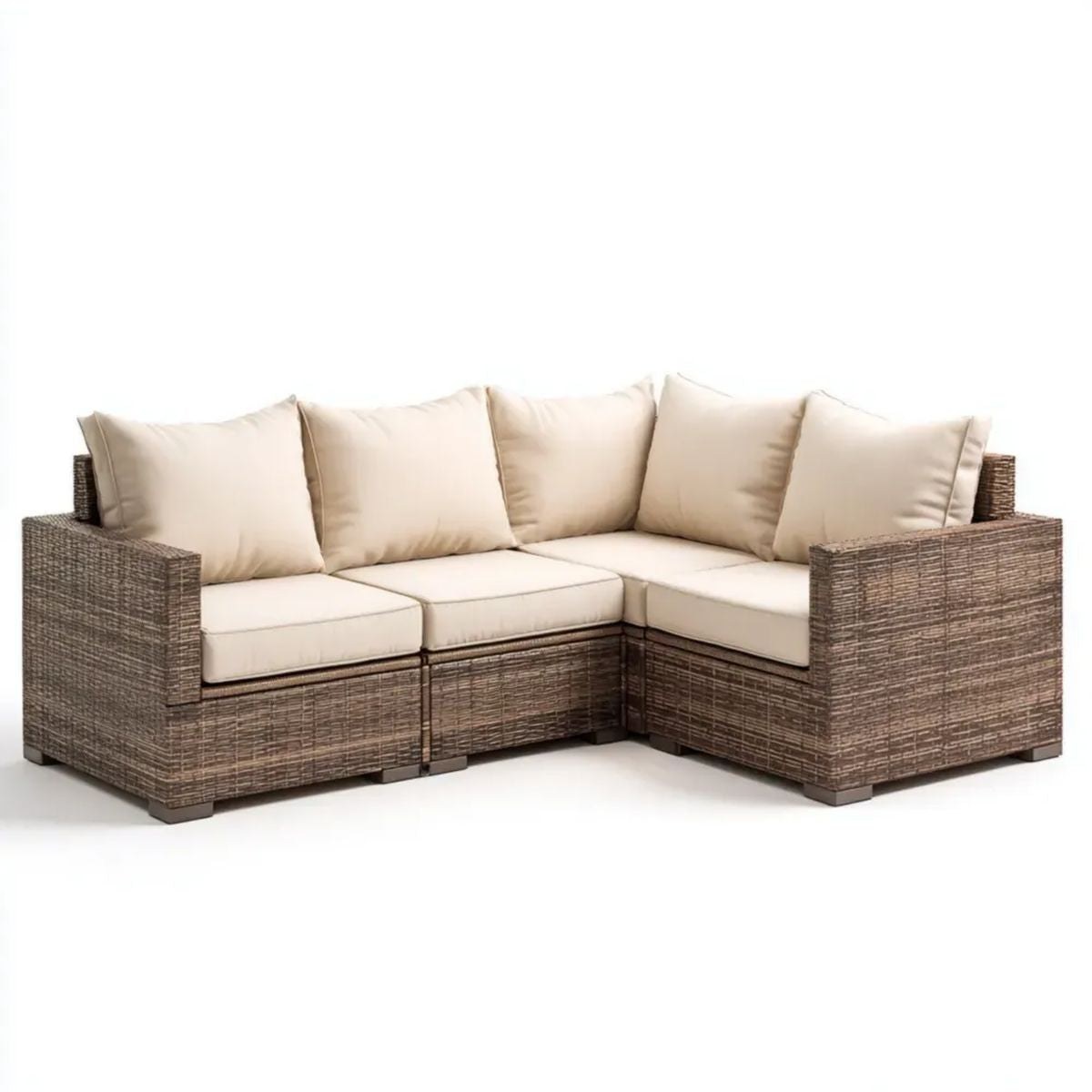 3-częściowa narożna sofa ogrodowa z technorattanu, brązowo-beżowa, 210 × 140 × 65 cm