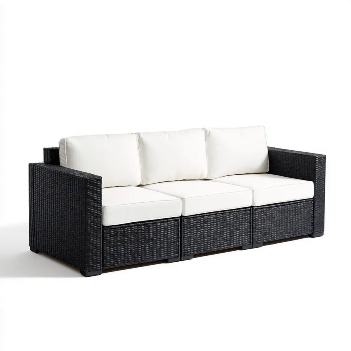 3-osobowa sofa ogrodowa z technorattanu, czarno-kremowa, 200 × 70 × 70 cm