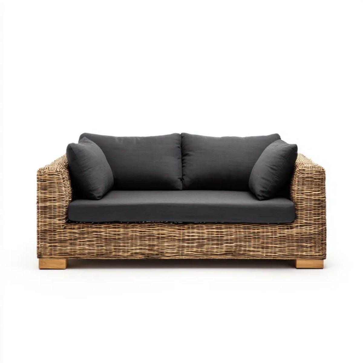 Dwuosobowa sofa ogrodowa z rattanu naturalnego, naturalny brąz/antracyt, 140 x 78 x 75 cm