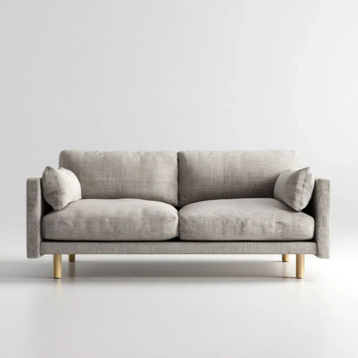 Trzyosobowa sofa jasnoszara z tapicerką poliestrową i drewnianymi nogami, 210 × 90 × 85 cm