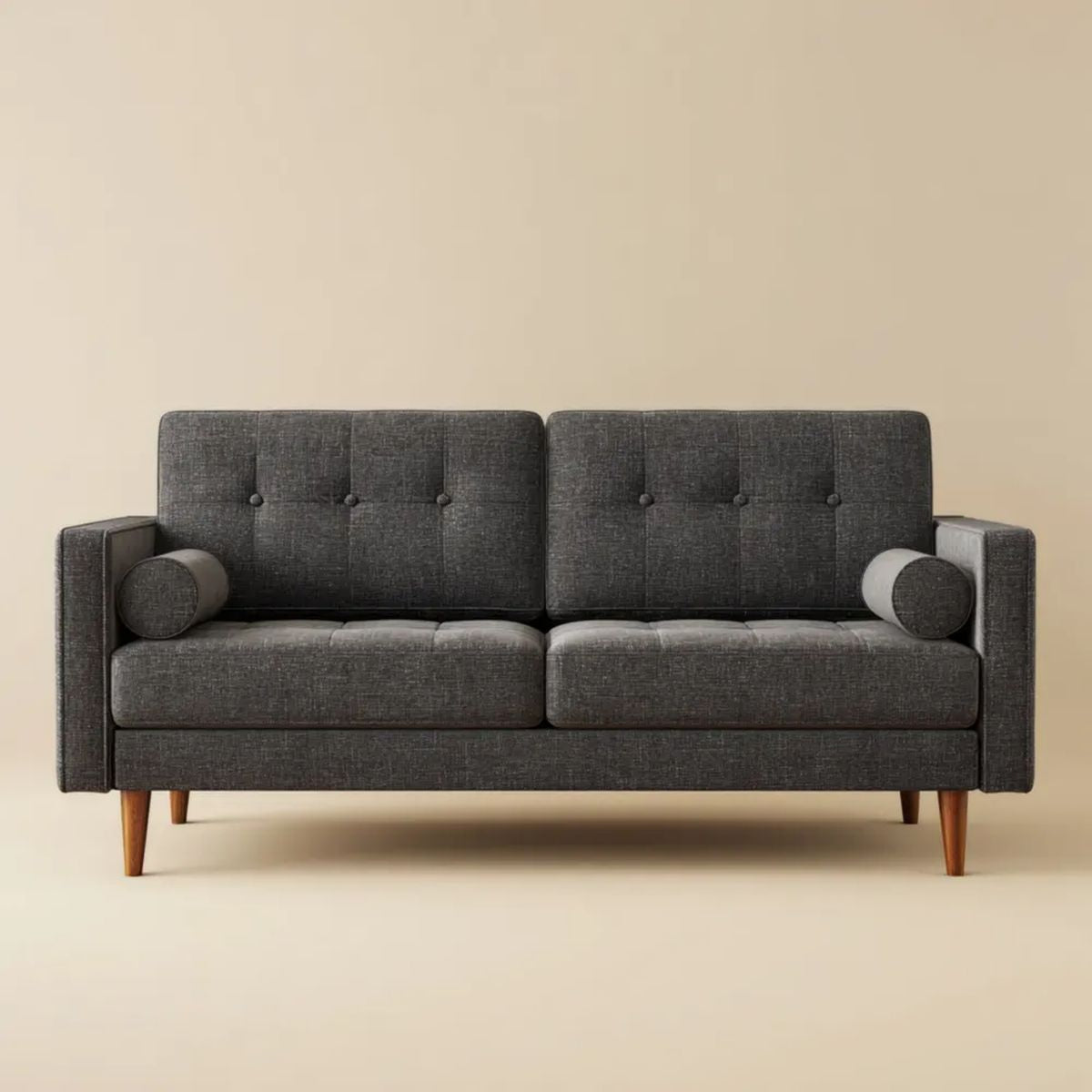 Dwuosobowa sofa z tapicerką poliestrową, grafitowo-brązowa, 160 × 82 × 84 cm