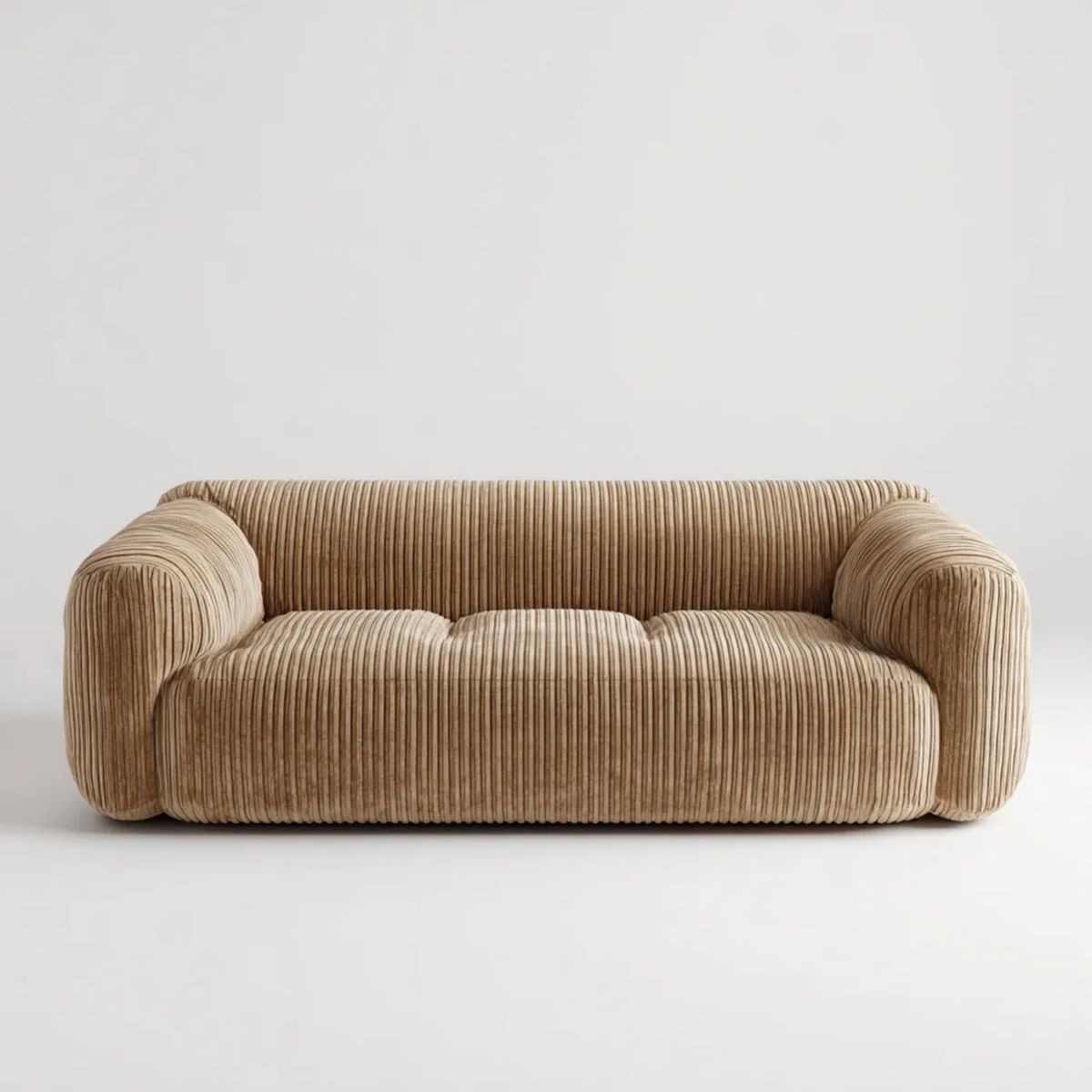 Dwuosobowa sofa ze sztruksu, beżowa, 180 × 95 × 75 cm, zaokrąglona forma