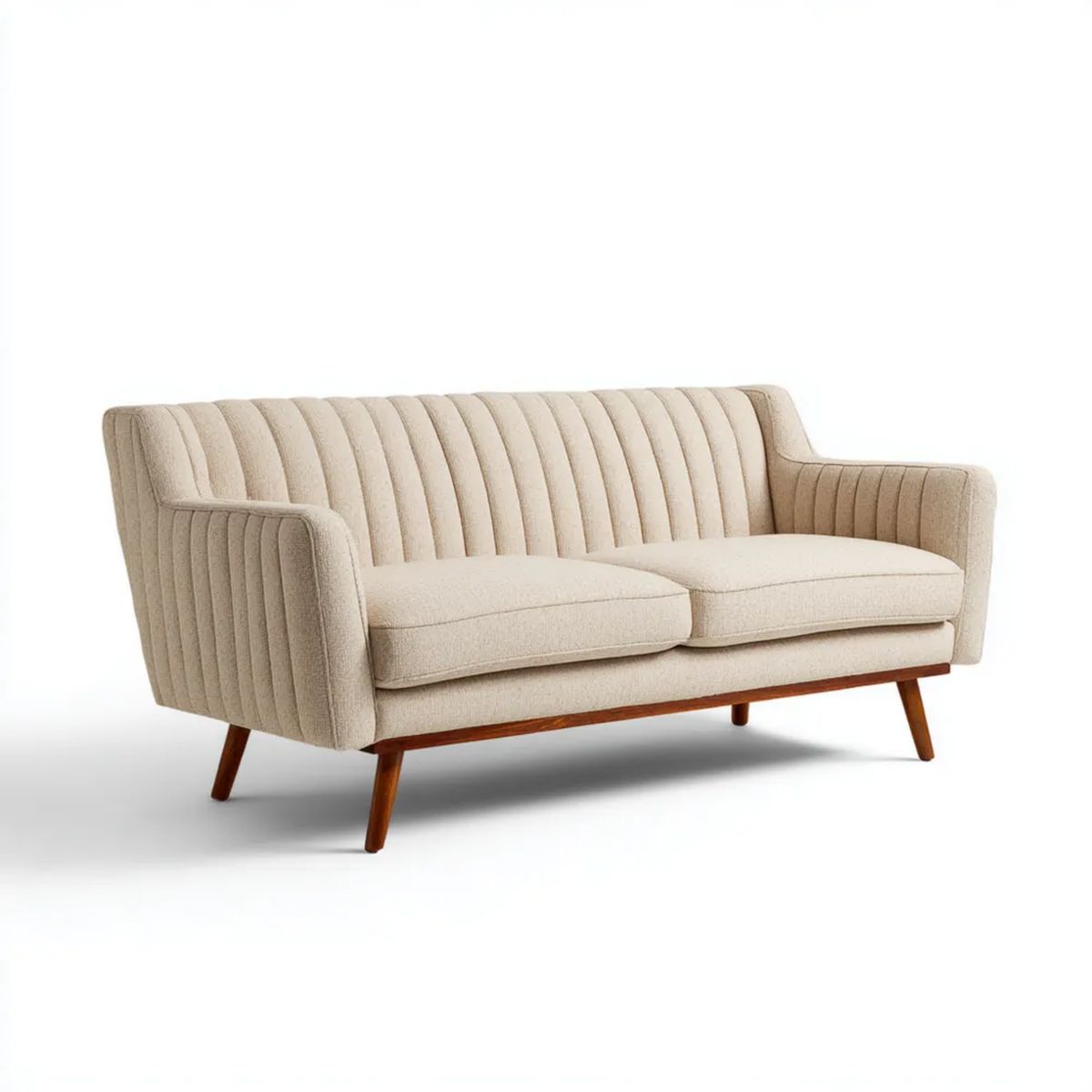 Beżowa sofa trzyosobowa z tapicerką z tkaniny bouclé 190 × 85 × 83 cm
