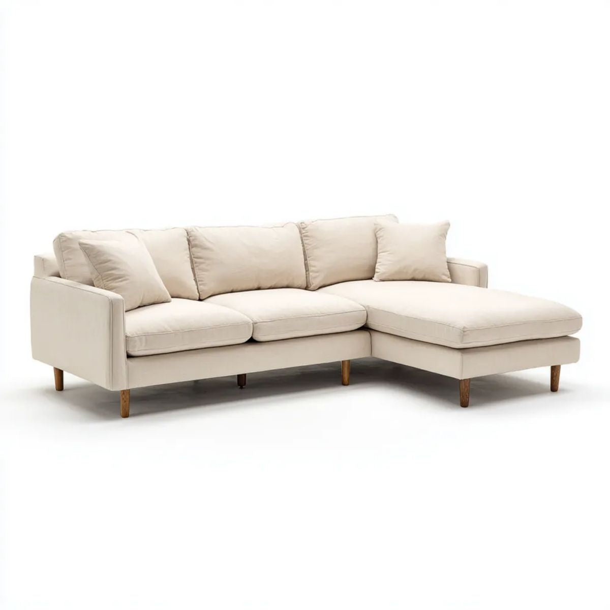 Kremowa sofa narożna z szezlongiem z poliestru, prawostronna, 240 × 160 × 85 cm