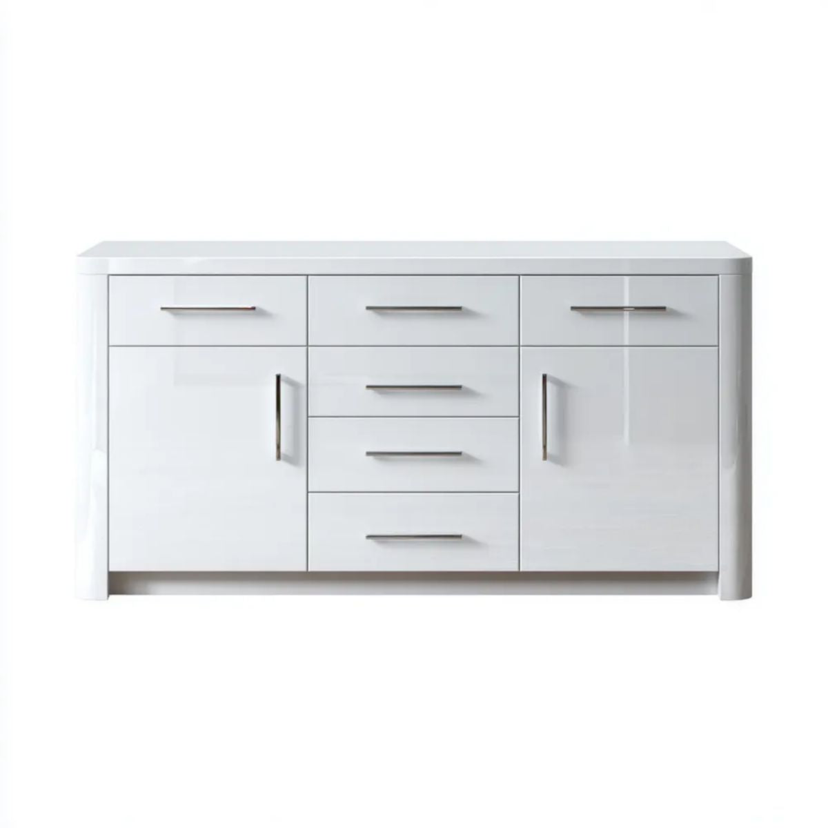 Biała komoda z płyt MDF 160 x 40 x 90 cm z 2 drzwiami i 6 szufladami