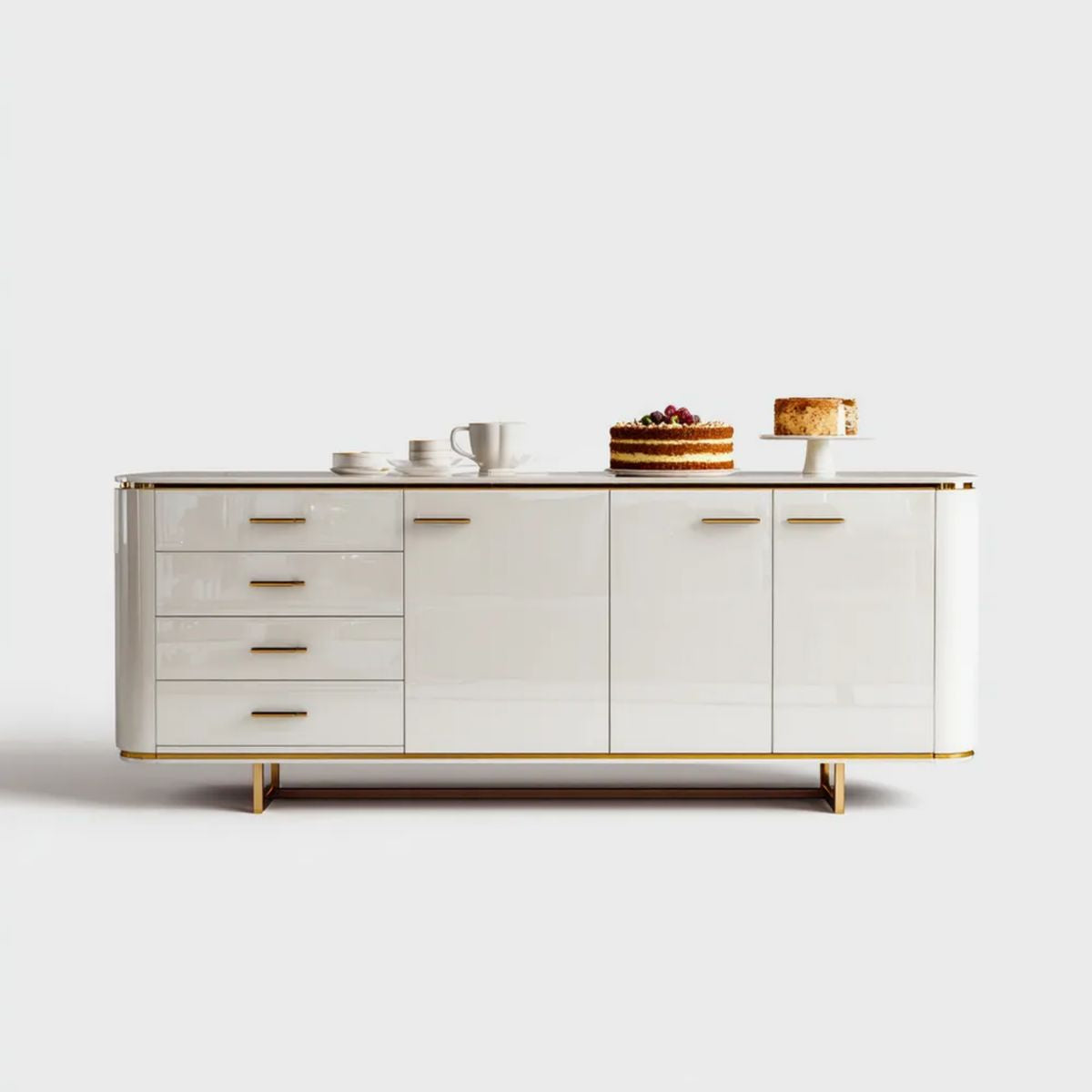 Biała komoda z MDF na złotej metalowej podstawie 180 x 40 x 85 cm