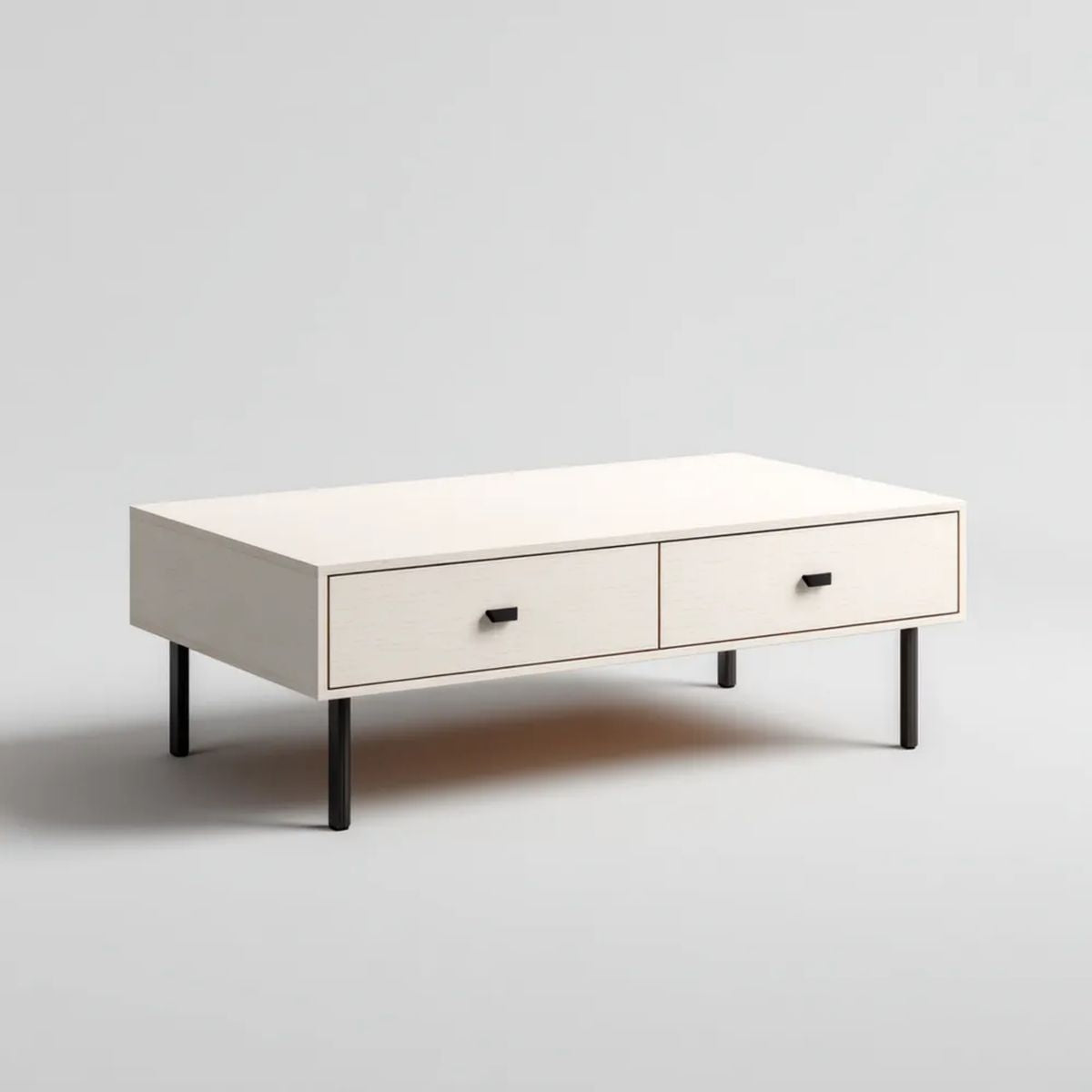 Biały stolik kawowy MDF z 2 szufladami i metalowymi nogami 100 × 50 × 40 cm