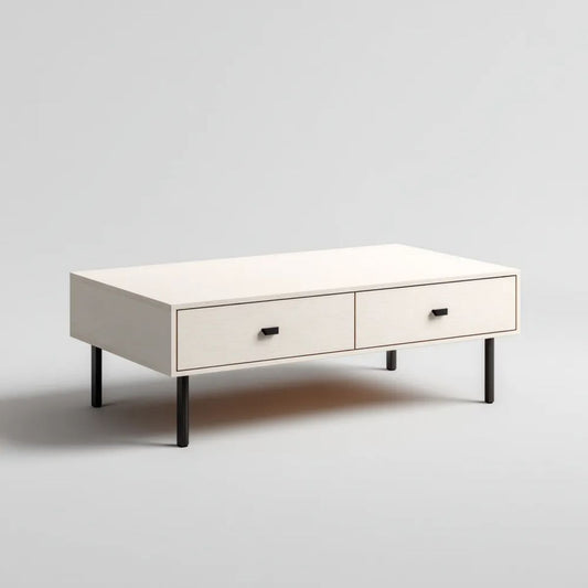 Biały stolik kawowy MDF z 2 szufladami i metalowymi nogami 100 × 50 × 40 cm