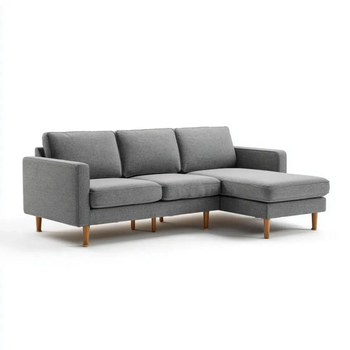 3-osobowa sofa narożna z prawostronnym szezlongiem, szara, tapicerka poliestrowa, 230 x 150 x 85 cm