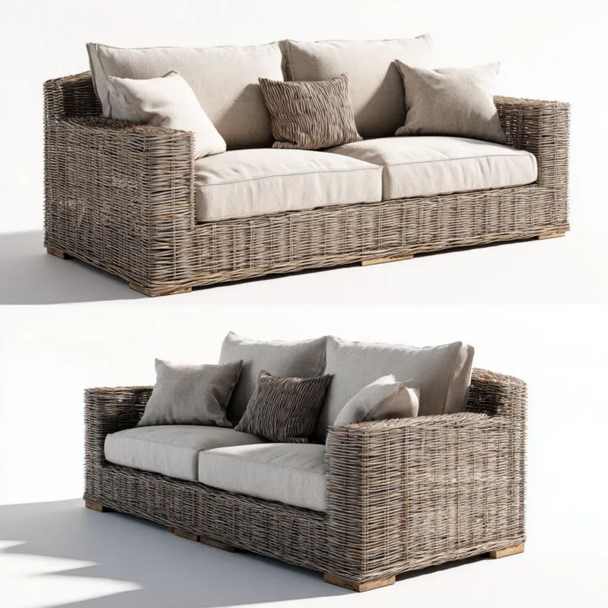 2-osobowa sofa ogrodowa z rattanu, Naturalny Brąz/Beż, 160 × 80 × 85 cm