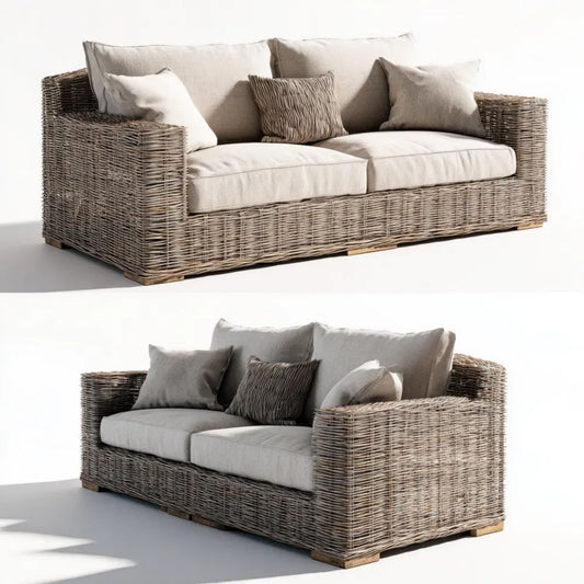 2-osobowa sofa ogrodowa z rattanu, Naturalny Brąz/Beż, 160 × 80 × 85 cm