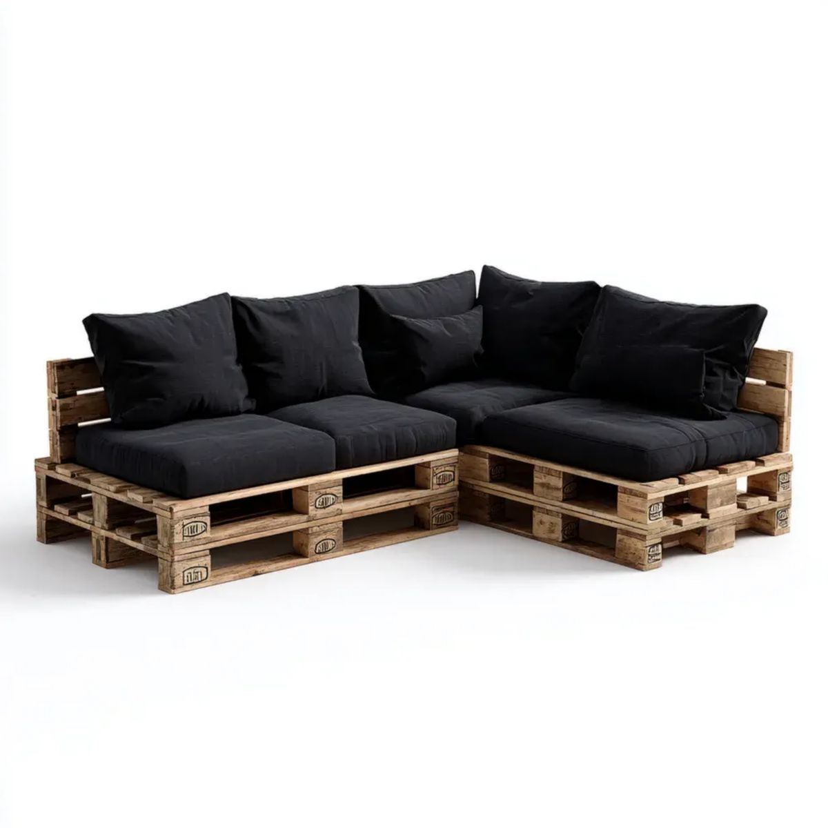 2-częściowa narożna sofa ogrodowa z palet z drewna, naturalny brąz/czarny, 210 × 210 × 80 cm