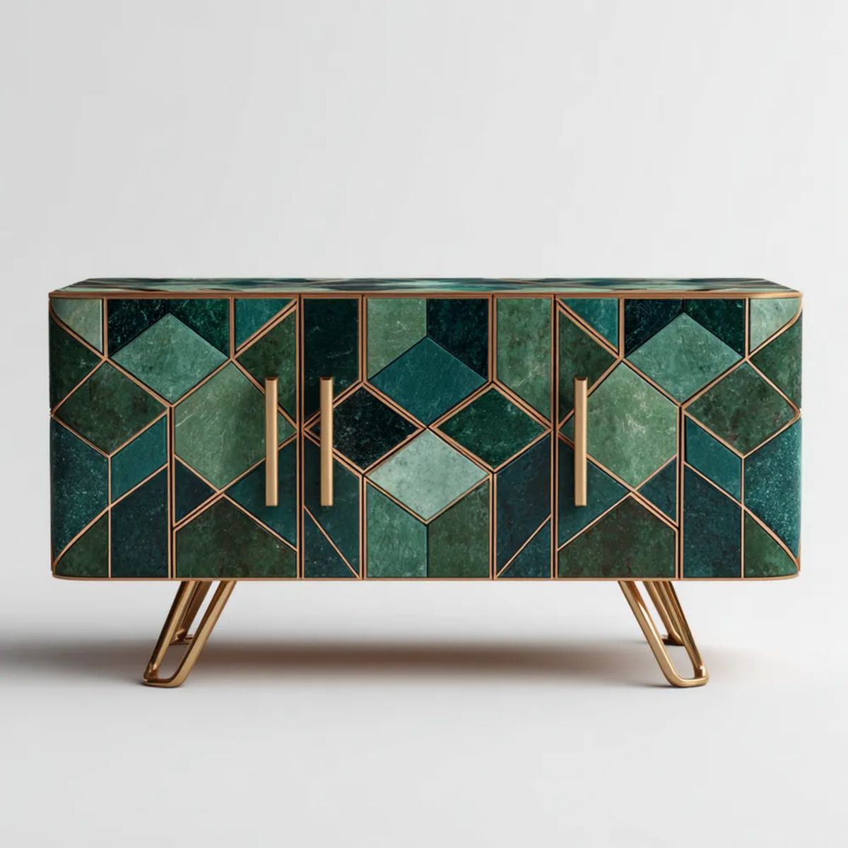 Zielono-złota komoda dekoracyjna z płyty MDF 160 x 40 x 85 cm