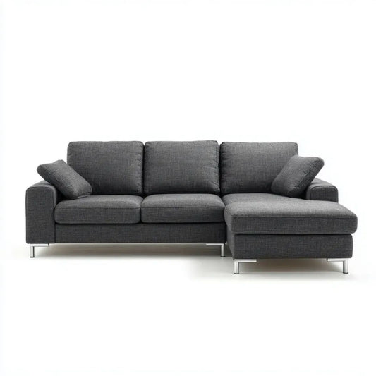 Ciemnoszara sofa narożna z szezlongiem po prawej stronie z poliestru, 250 x 160 x 85 cm