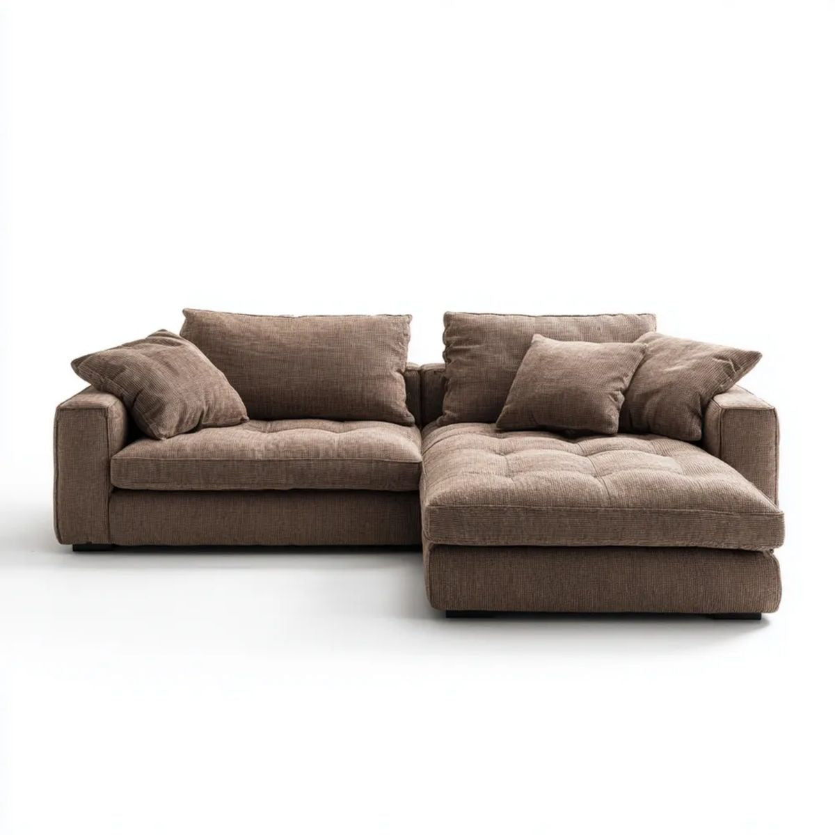 3-osobowa brązowa sofa narożna z tapicerką poliestrową, prawostronny szezlong, 260 × 170 × 85 cm