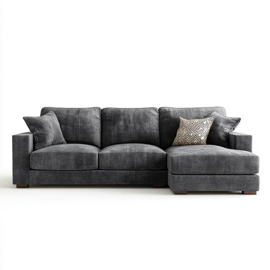 Prawostronna sofa narożna z poliestru, antracytowa, 280 x 160 x 85 cm