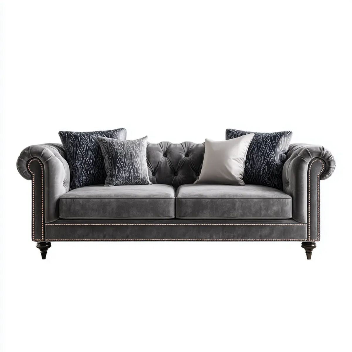 Dwuosobowa sofa Chesterfield z aksamitu poliestrowego, grafitowa, 180 × 90 × 80 cm