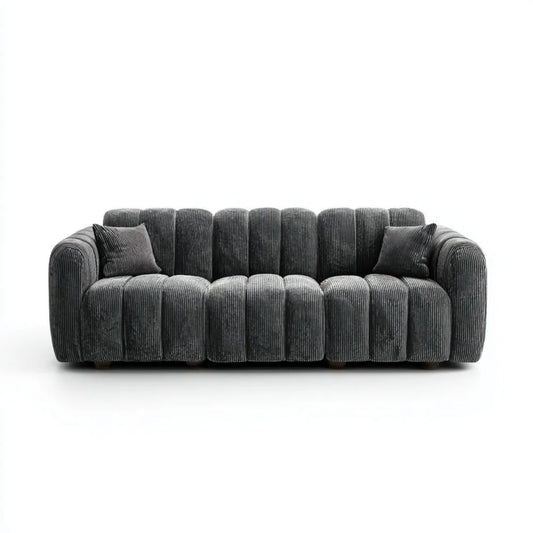 Sofa 3-osobowa szara z poliestrową tapicerką sztruksową, 220 x 92 x 75 cm