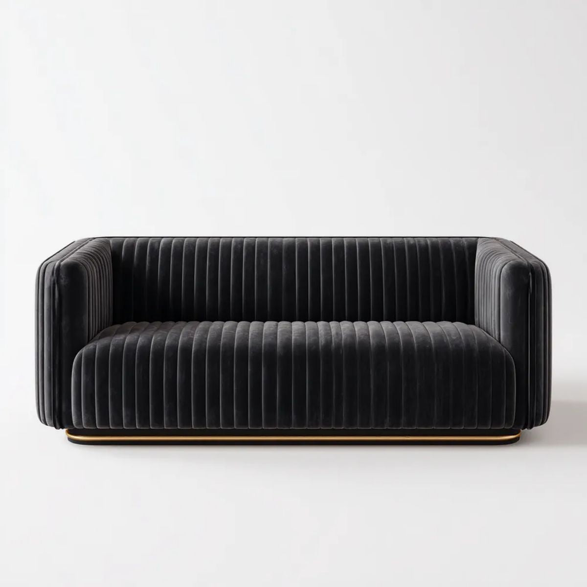 Dwuosobowa sofa z aksamitu, czarna ze złotą podstawą, 180 × 85 × 75 cm