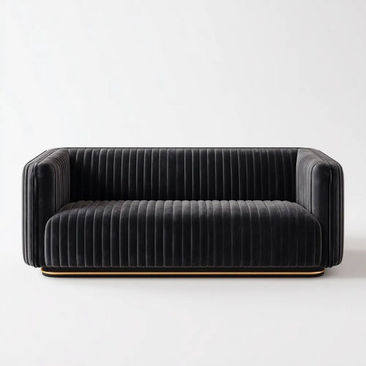 Dwuosobowa sofa z aksamitu, czarna ze złotą podstawą, 180 × 85 × 75 cm
