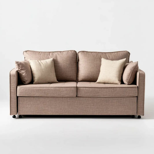 Beżowa sofa dwuosobowa z tapicerką poliestrową 160 × 85 × 85 cm