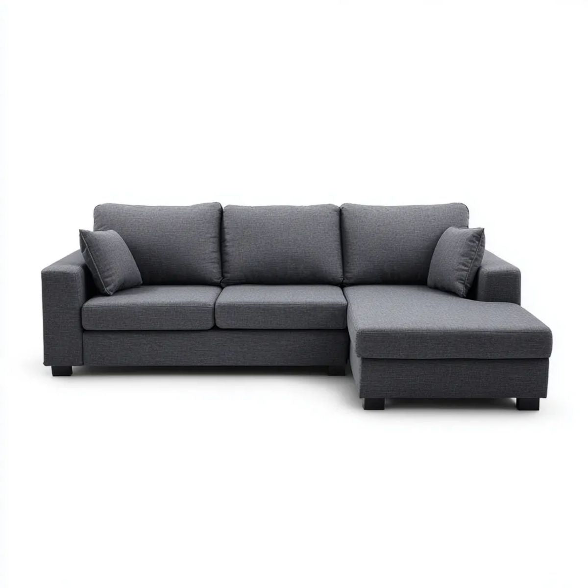 Ciemnoszara sofa narożna z szezlongiem w kształcie L, tapicerka poliestrowa, 230 × 145 × 85 cm