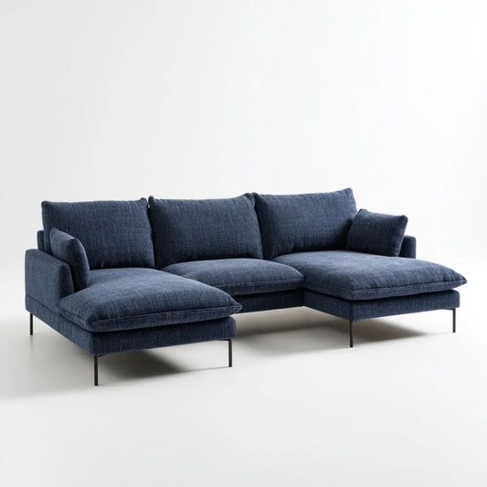 Modułowa sofa narożna w kształcie U z tkaniny poliestrowej, granatowa/czarna, 300 x 180 x 85 cm