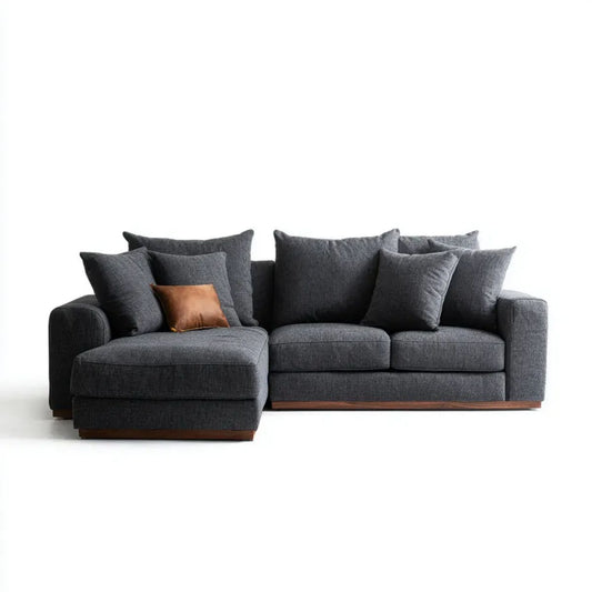 Grafitowa sofa narożna z lewym szezlongiem z poliestru, w kształcie L, 280 × 170 × 85 cm