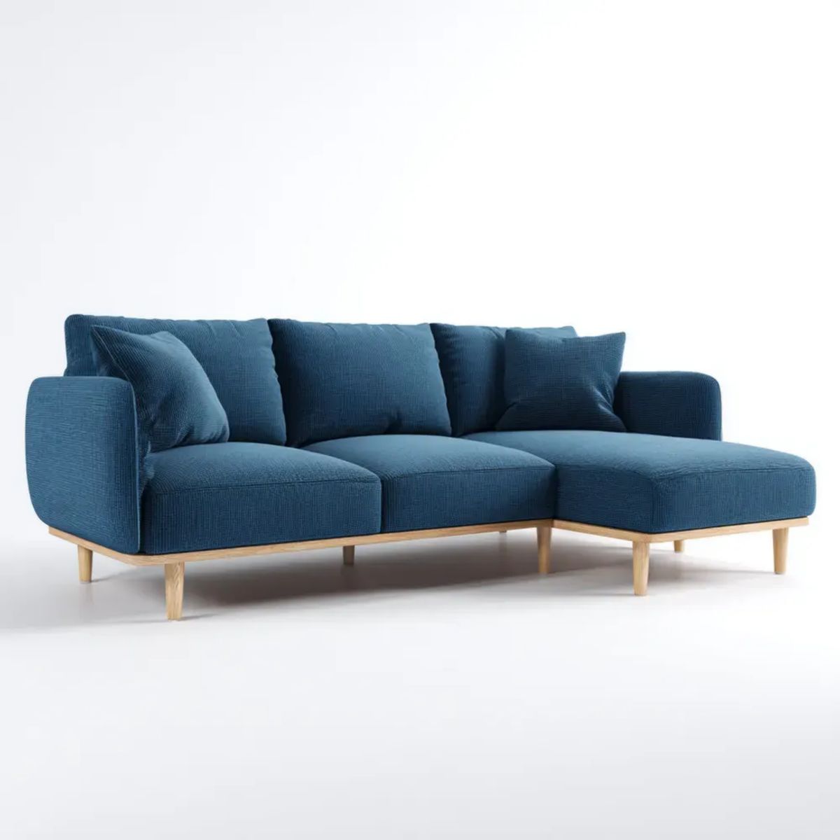 Granatowa sofa narożna z szezlongiem, tapicerowana tkaniną, 260 × 160 × 85 cm