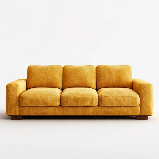 Trzyosobowa sofa z tkaniny sztruksowej, musztardowa, 220 x 90 x 85 cm