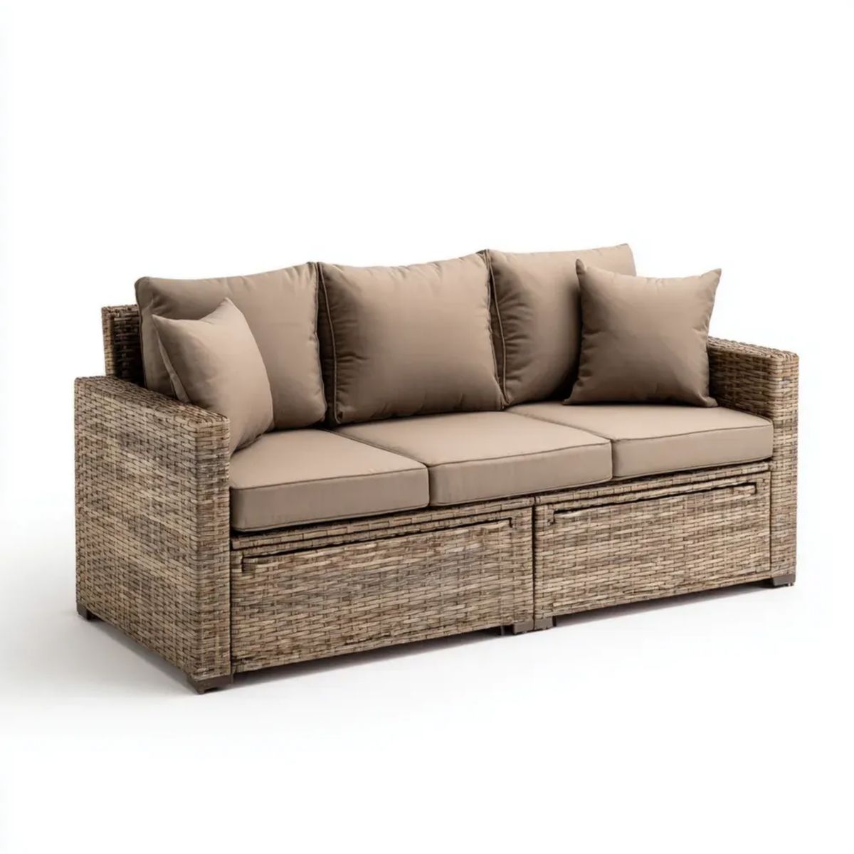 3-osobowa sofa ogrodowa z technorattanu brązowo-beżowa 200 × 75 × 85 cm