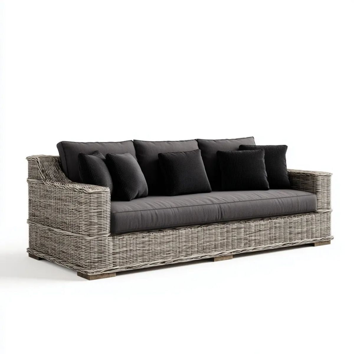 Trzyosobowa sofa ogrodowa z plecionki PE i stali, szaro-antracytowa, 220 x 85 x 85 cm