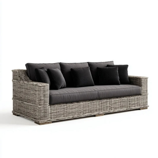 Trzyosobowa sofa ogrodowa z plecionki PE i stali, szaro-antracytowa, 220 x 85 x 85 cm