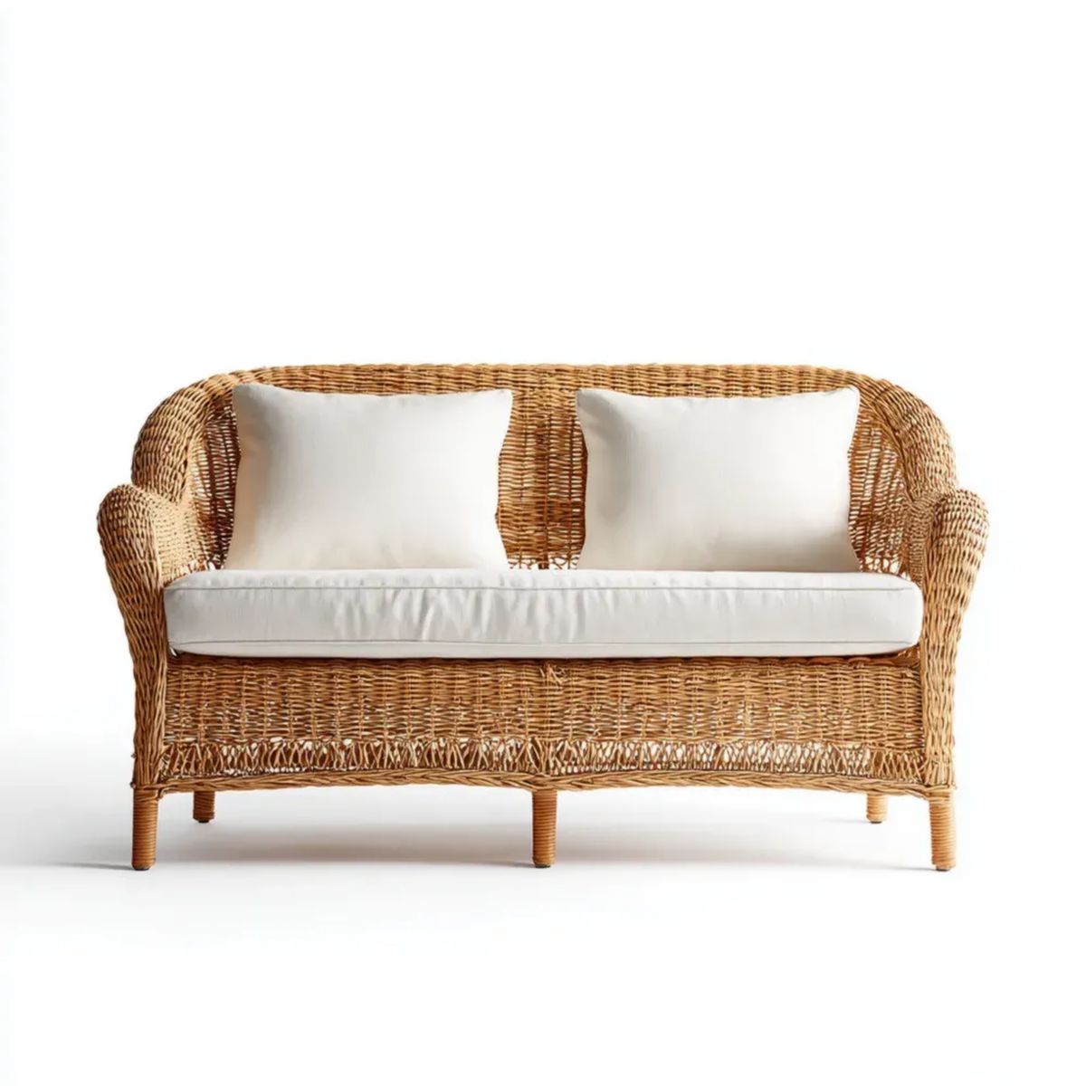 Dwuosobowa sofa ogrodowa rattanowa naturalny brązowy/kremowy 140 x 75 x 85 cm