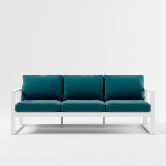 Trzyosobowa sofa ogrodowa z aluminium i poliestru, biało-turkusowa, 200 x 75 x 70 cm