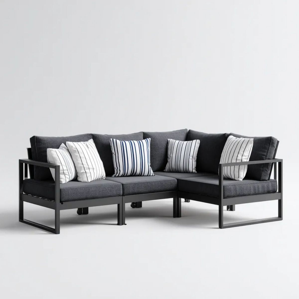 3-częściowa narożna sofa ogrodowa w kształcie L, grafitowo-czarna, aluminium i poliester, 220 × 220 × 75 cm