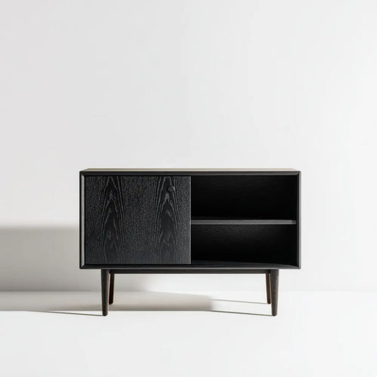 Czarna komoda z płyty MDF i litego jesionu 120 x 40 x 75 cm